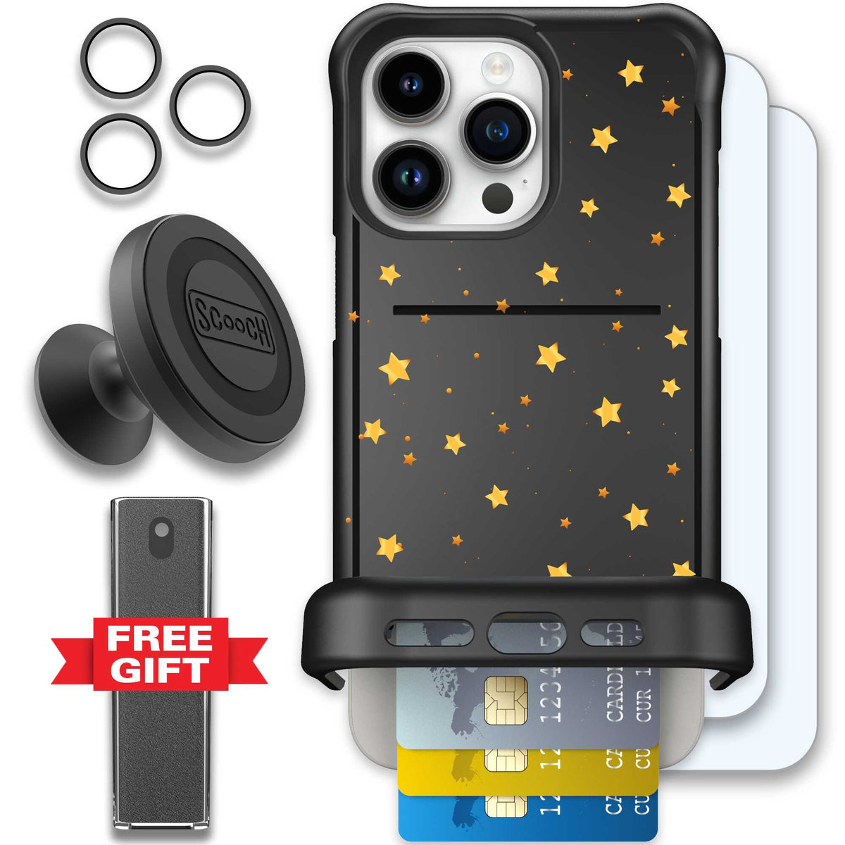 Wingmate Gold Stars for iPhone 15 Pro Max - Defender Bundle