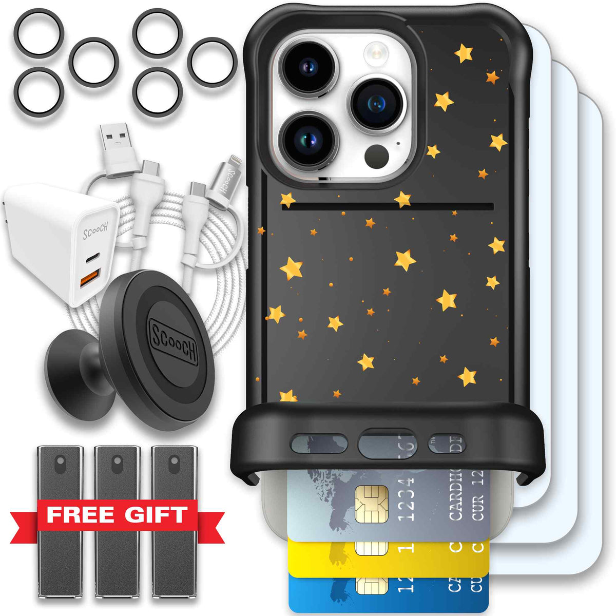 Wingmate Gold Stars for iPhone 15 Pro - Ultimate Bundle