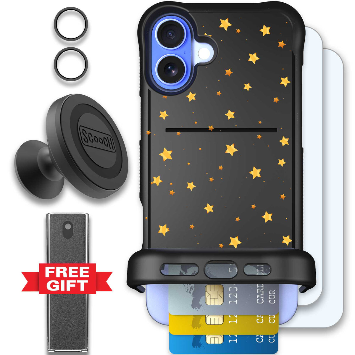 Wingmate Gold Stars for iPhone 16 Plus - Defender Bundle