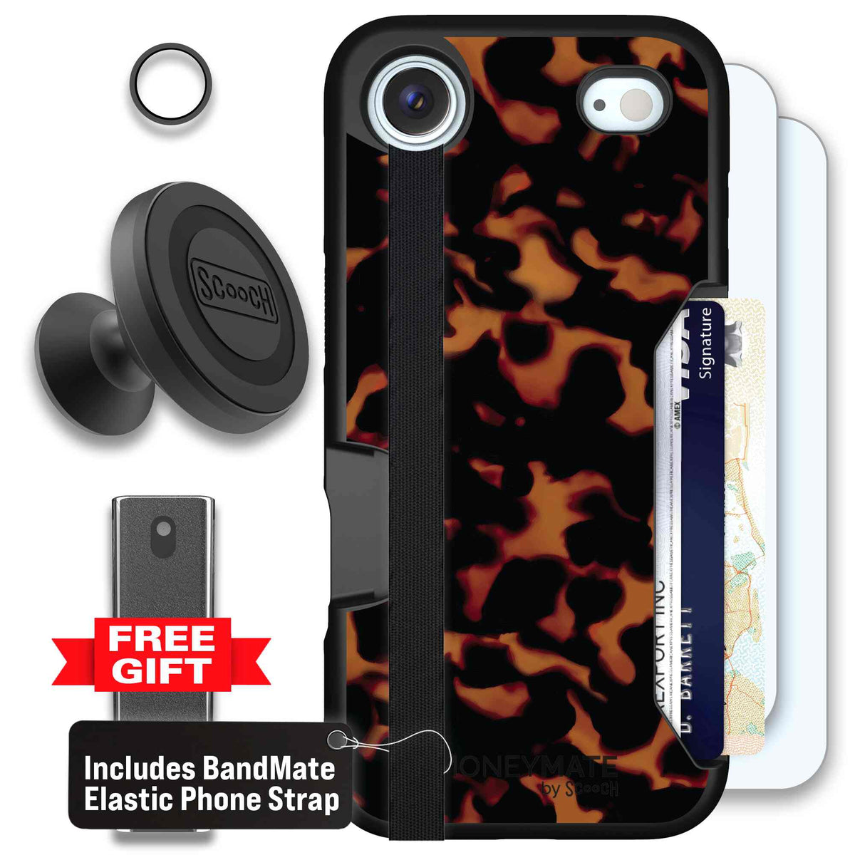 Tortoise Shell amber brown and black mottled pattern on a scoochzza Moneymate case for iPhone Air - Defender Bundle