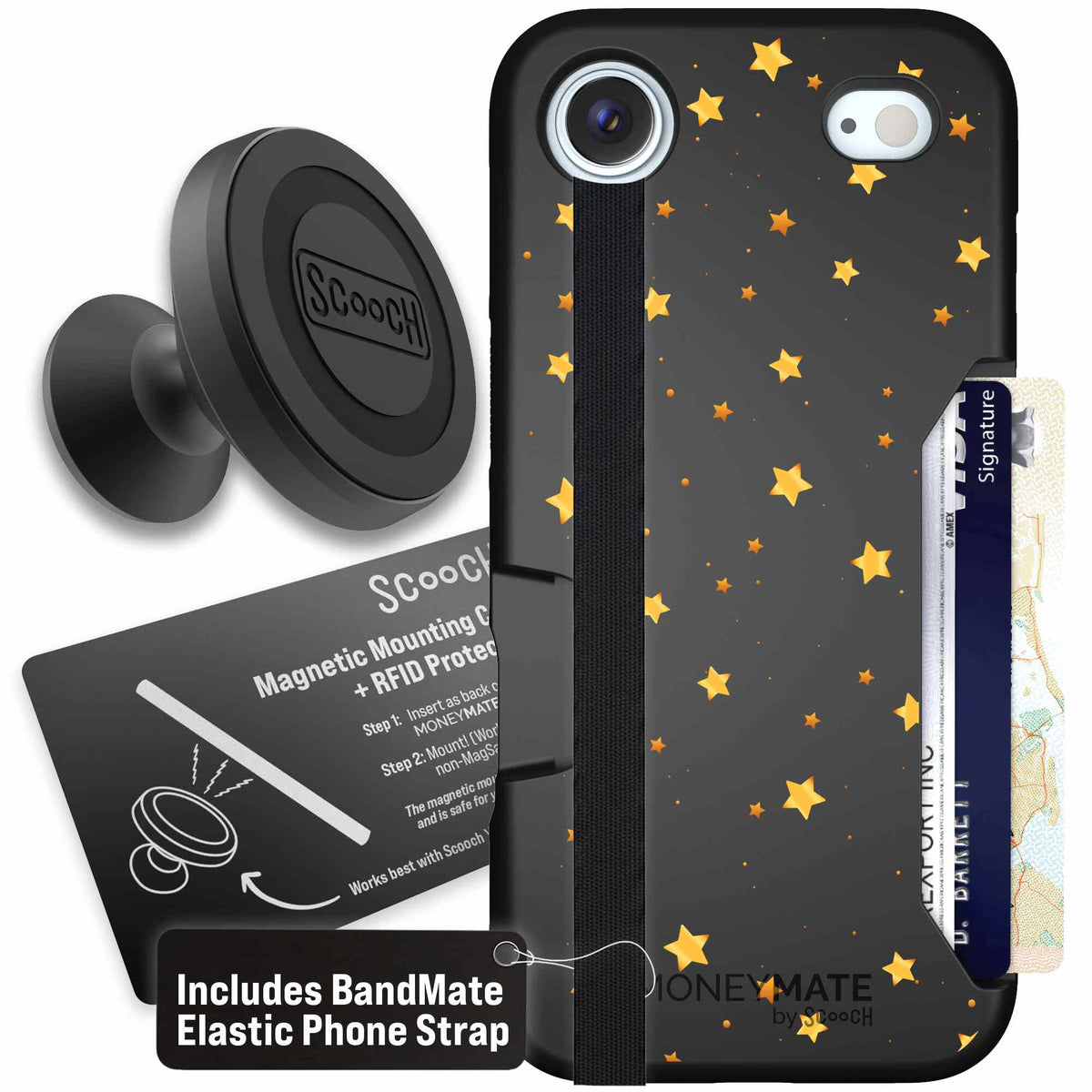 Gold Stars yellow and gold star pattern on a charcoal scoochzza Moneymate case for iPhone Air - Starter Bundle