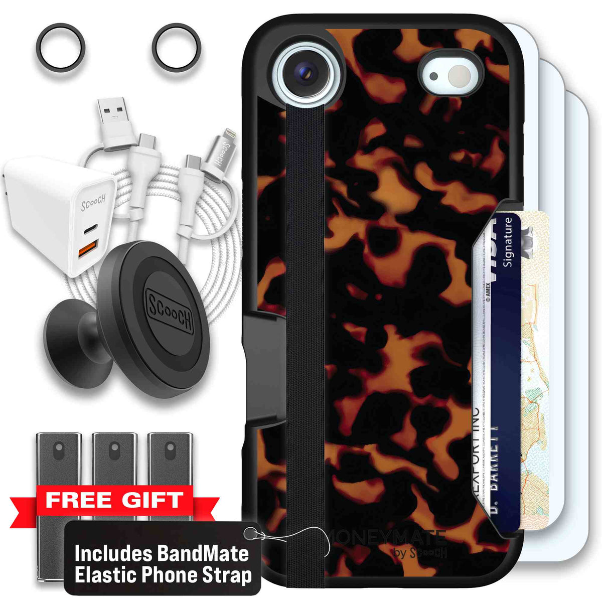 Tortoise Shell amber brown and black mottled pattern on a scoochzza Moneymate case for iPhone Air - Ultimate Bundle