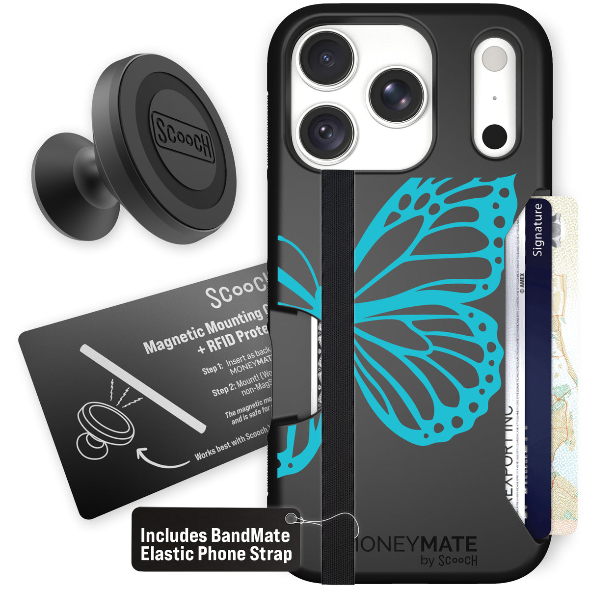 Moneymate Azure Butterfly for iPhone 18 Pro — Starter Bundle