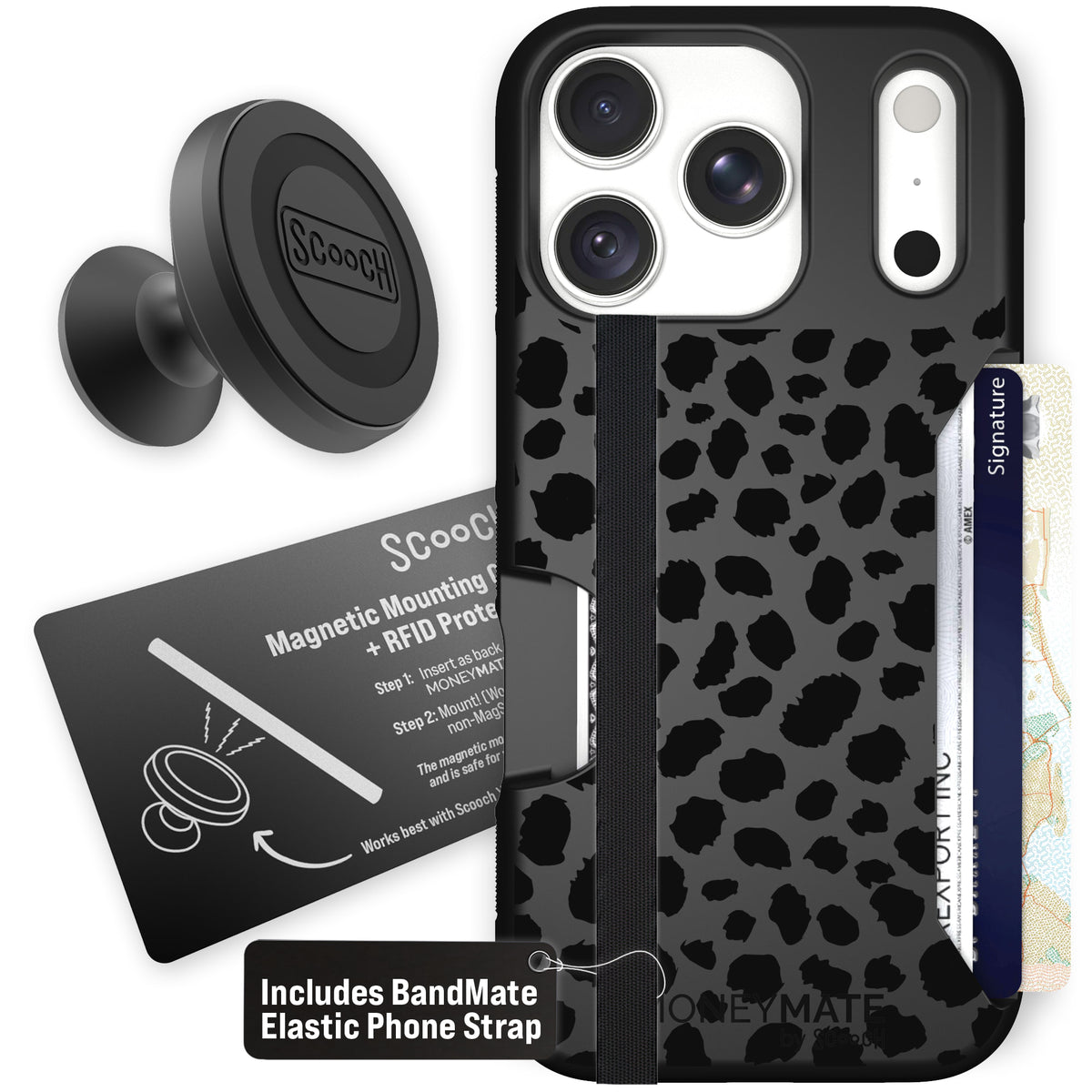 Moneymate Black Leopard for iPhone 18 Pro — Starter Bundle