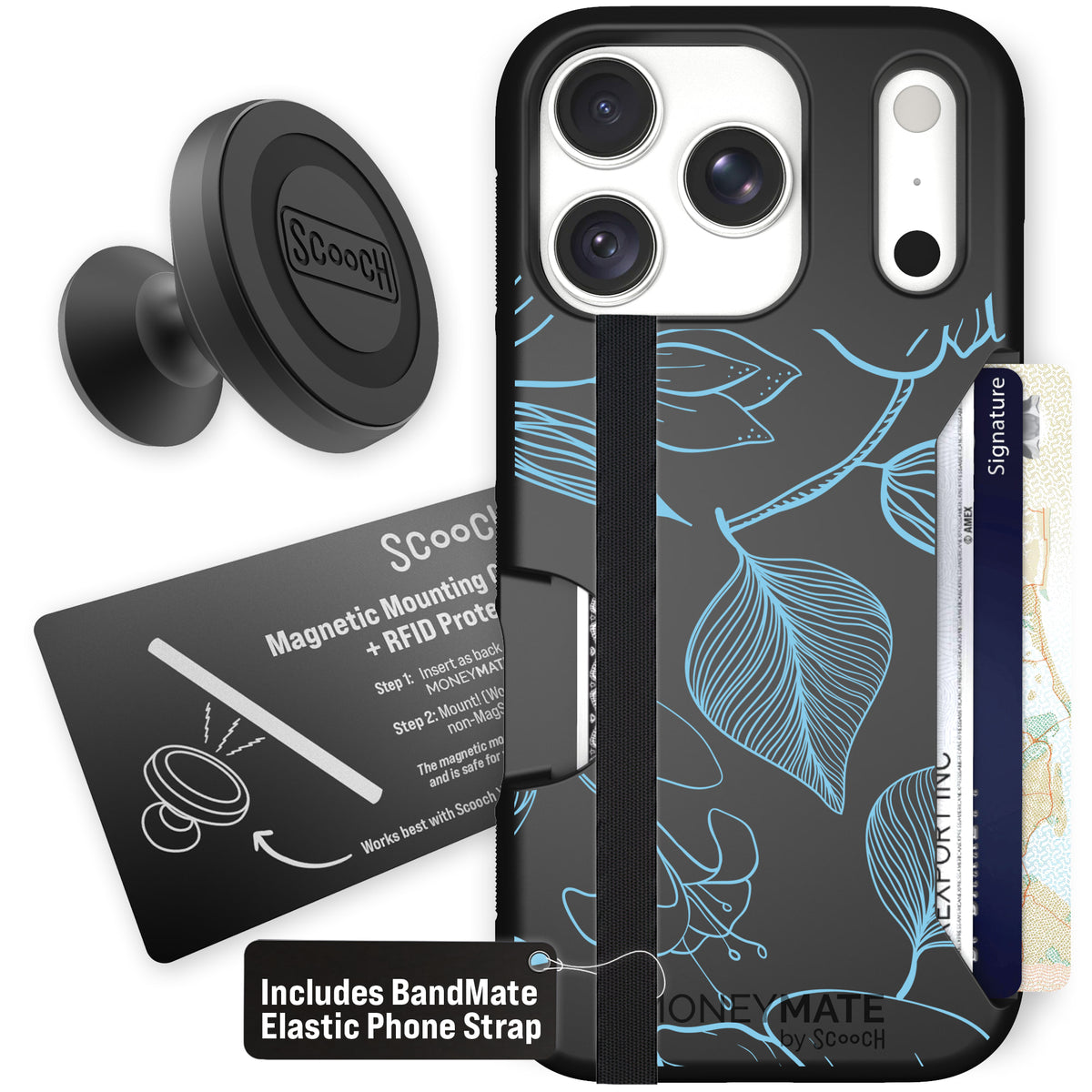 Moneymate Blue Hibiscus for iPhone 18 Pro — Starter Bundle