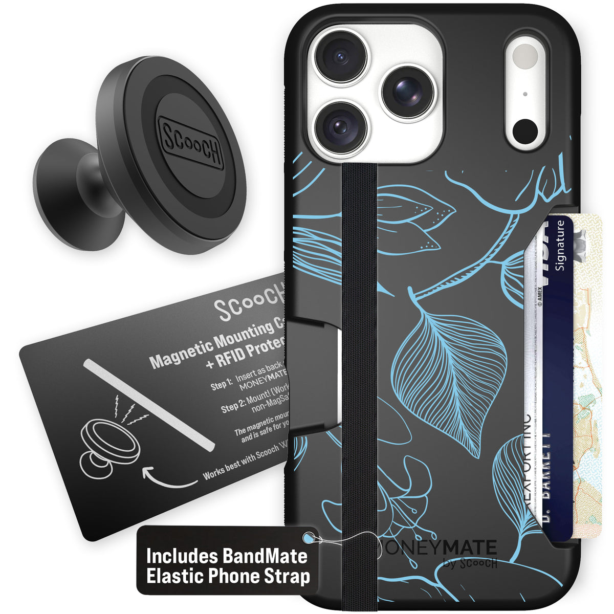 Moneymate Blue Hibiscus for iPhone 18 Pro Max — Starter Bundle