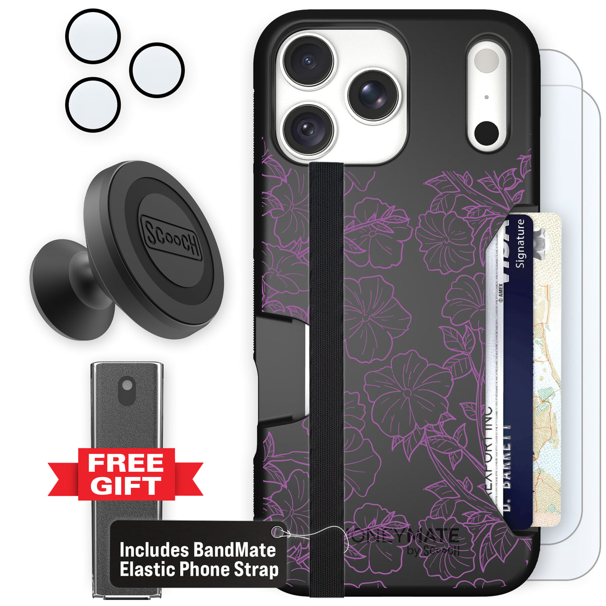 Moneymate Purple Petunias for iPhone 18 Pro Max — Defender Bundle