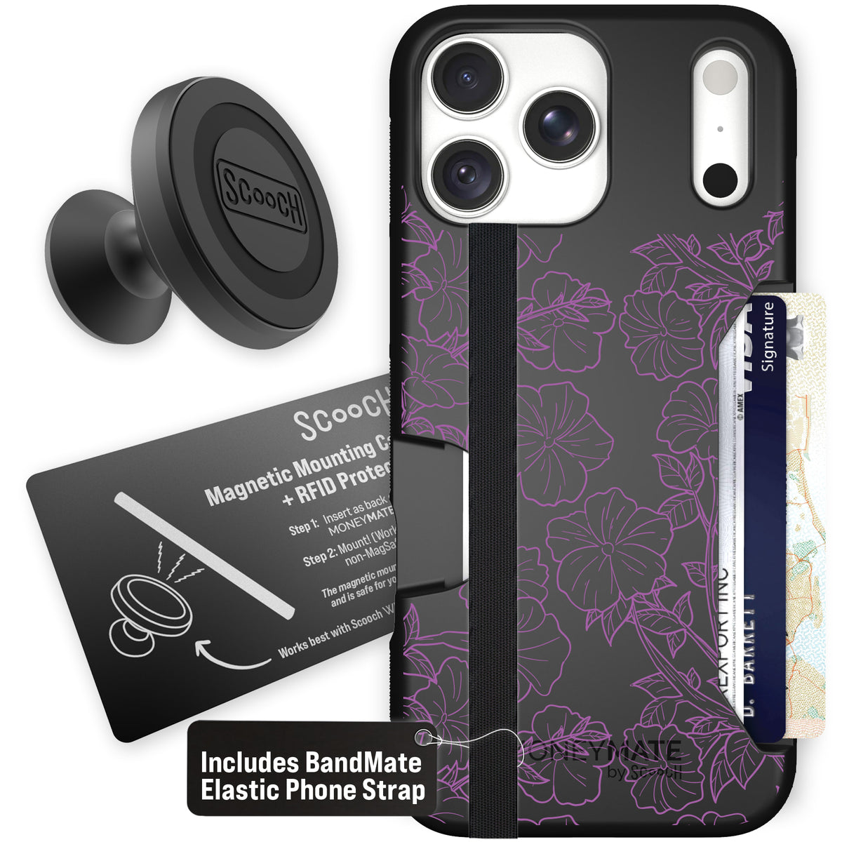 Moneymate Purple Petunias for iPhone 18 Pro Max — Starter Bundle
