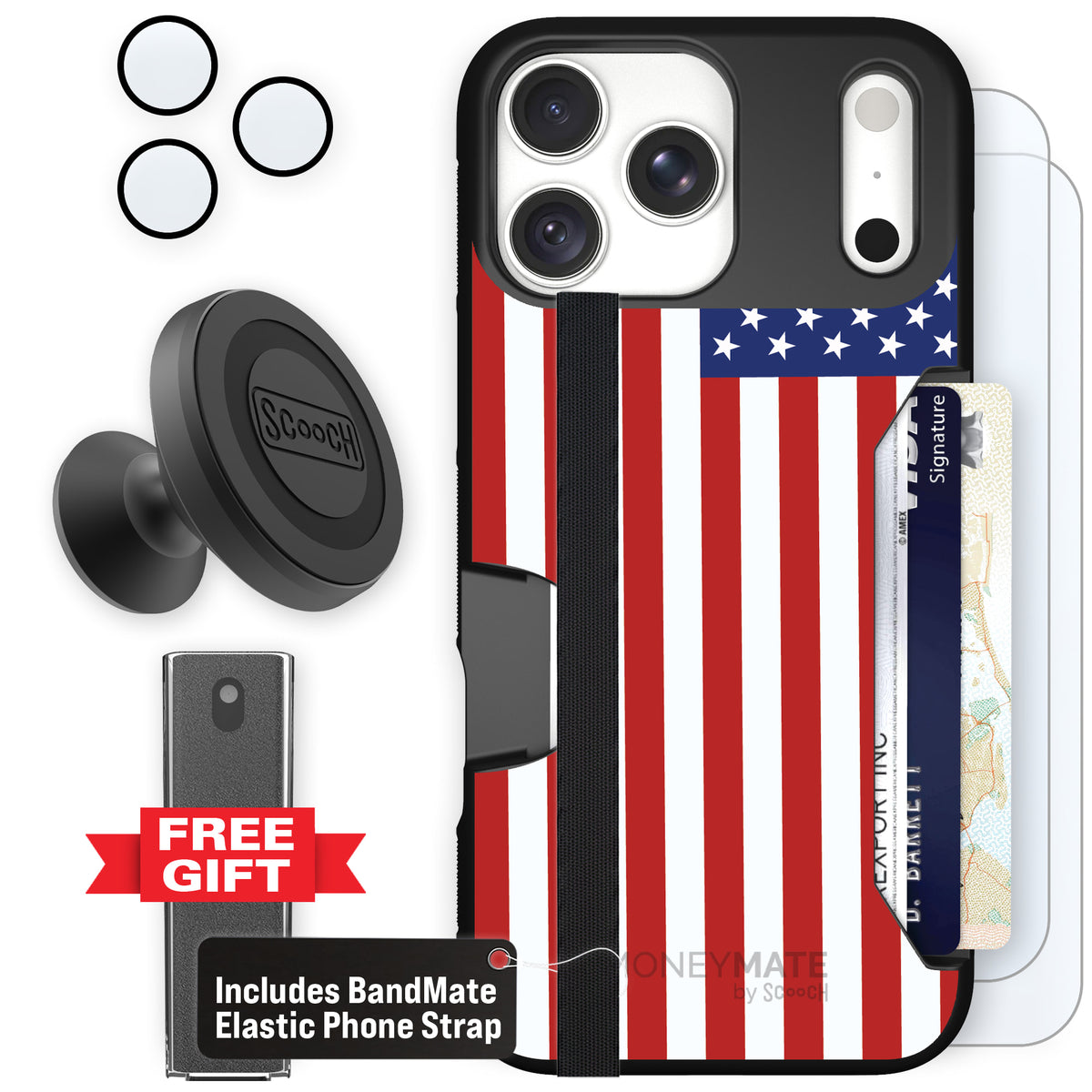 Moneymate Stars and Stripes for iPhone 18 Pro Max — Defender Bundle