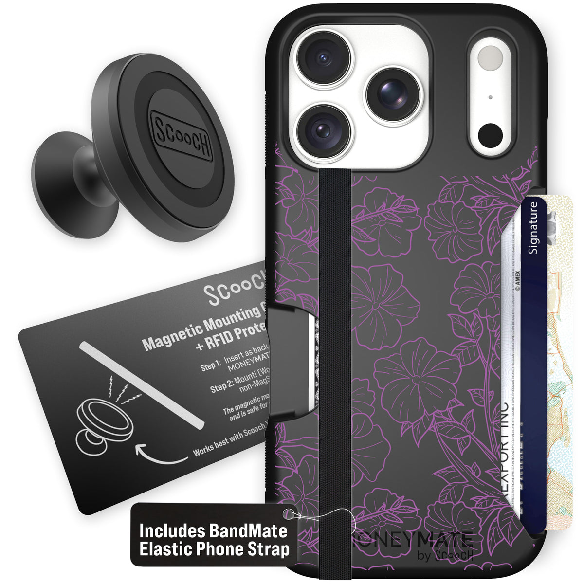 Moneymate Purple Petunias for iPhone 18 Pro — Starter Bundle