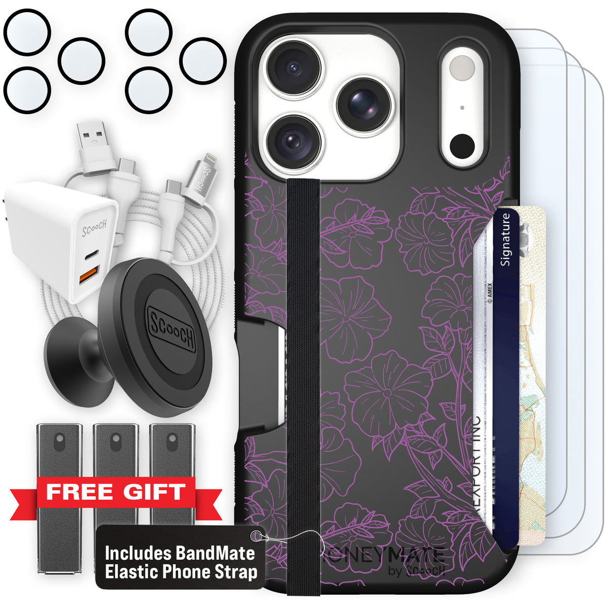 Moneymate Purple Petunias for iPhone 18 Pro — Ultimate Bundle