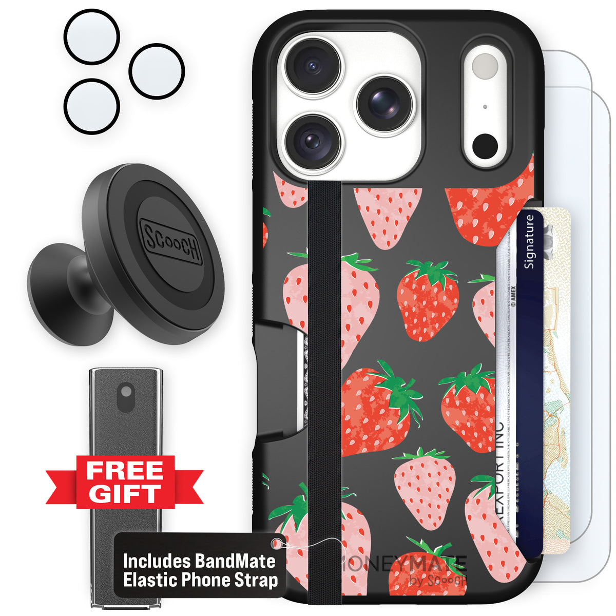 Moneymate Strawberry Fields for iPhone 18 Pro — Defender Bundle