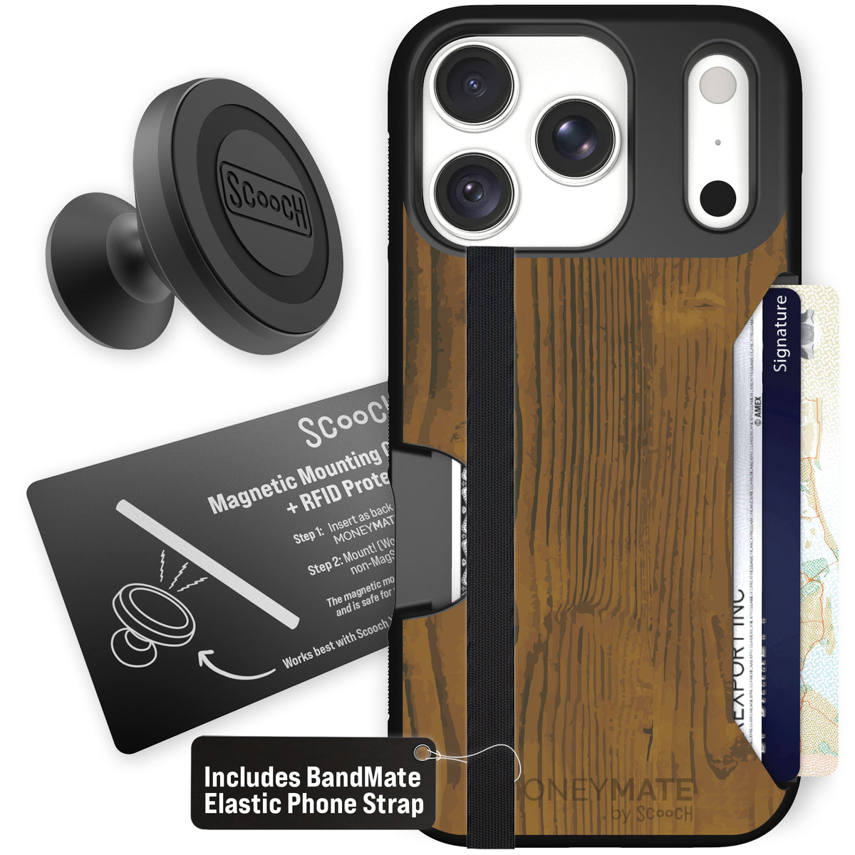 Moneymate Wood Grain for iPhone 18 Pro — Starter Bundle