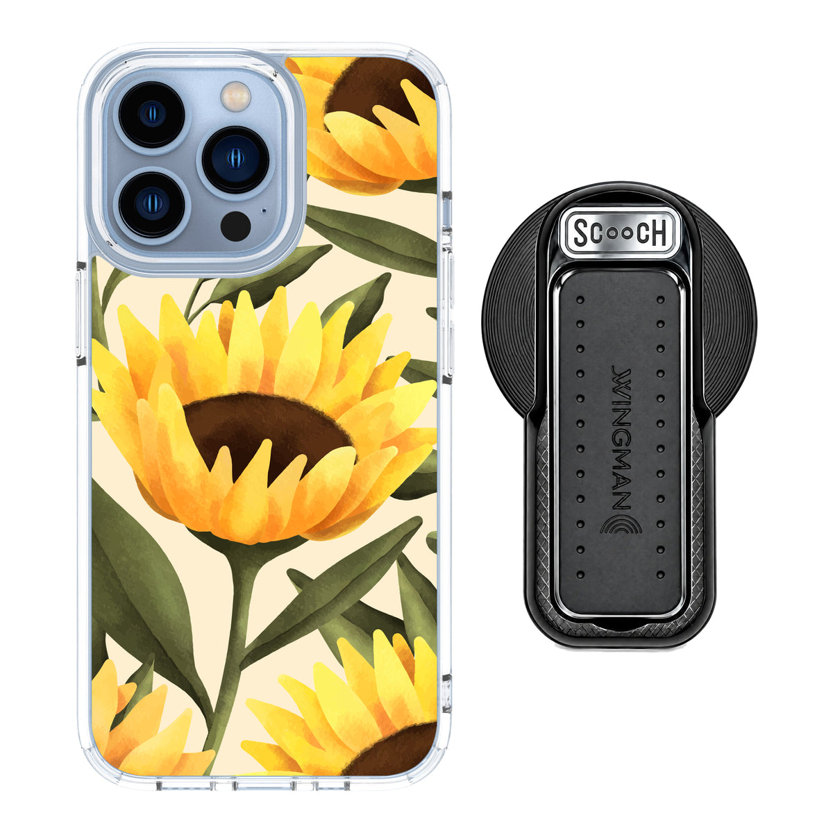 MagCase Blooming Sunflowers for iPhone 13 Pro with Black Wingback for MagSafe