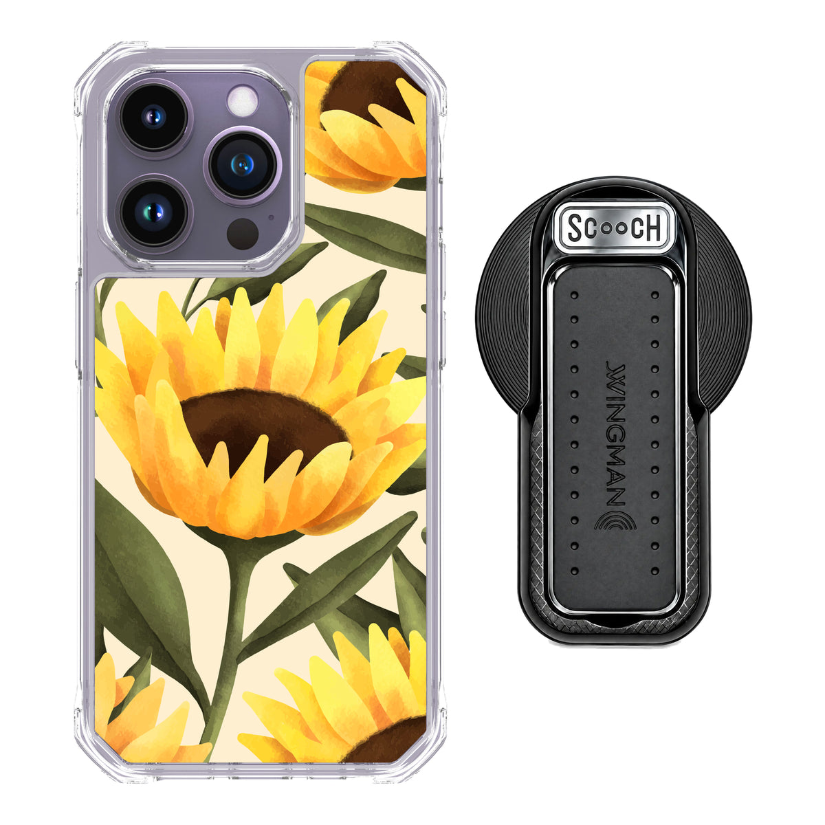 MagCase Blooming Sunflowers for iPhone 14 Pro with Black Wingback for MagSafe