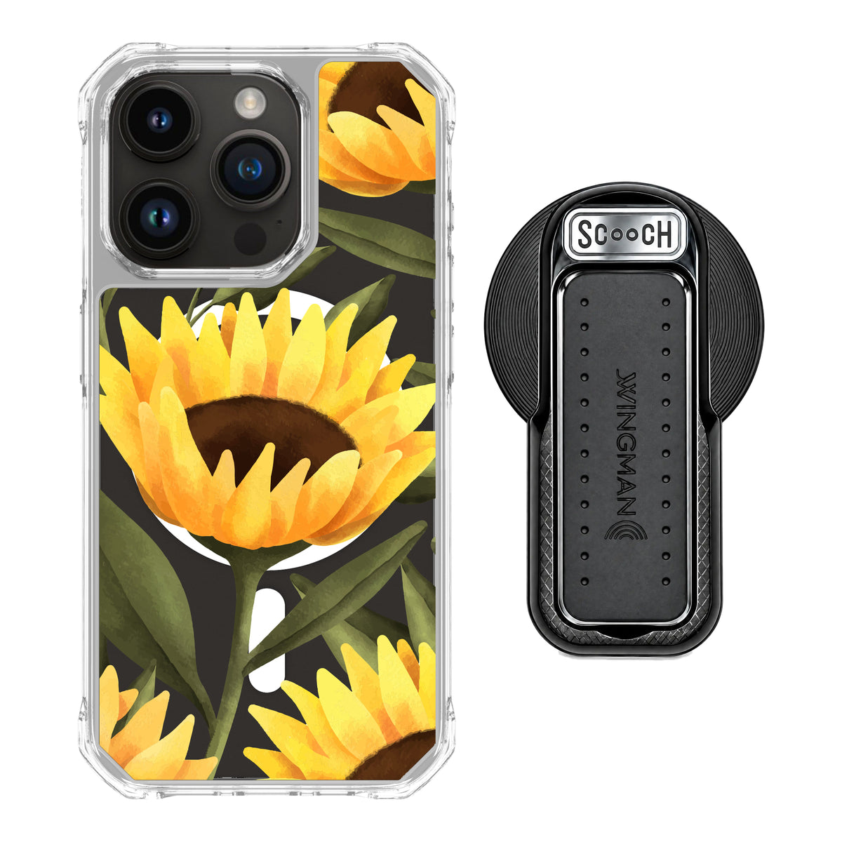 MagCase Blooming Sunflowers for iPhone 15 Pro with Black Wingback for MagSafe