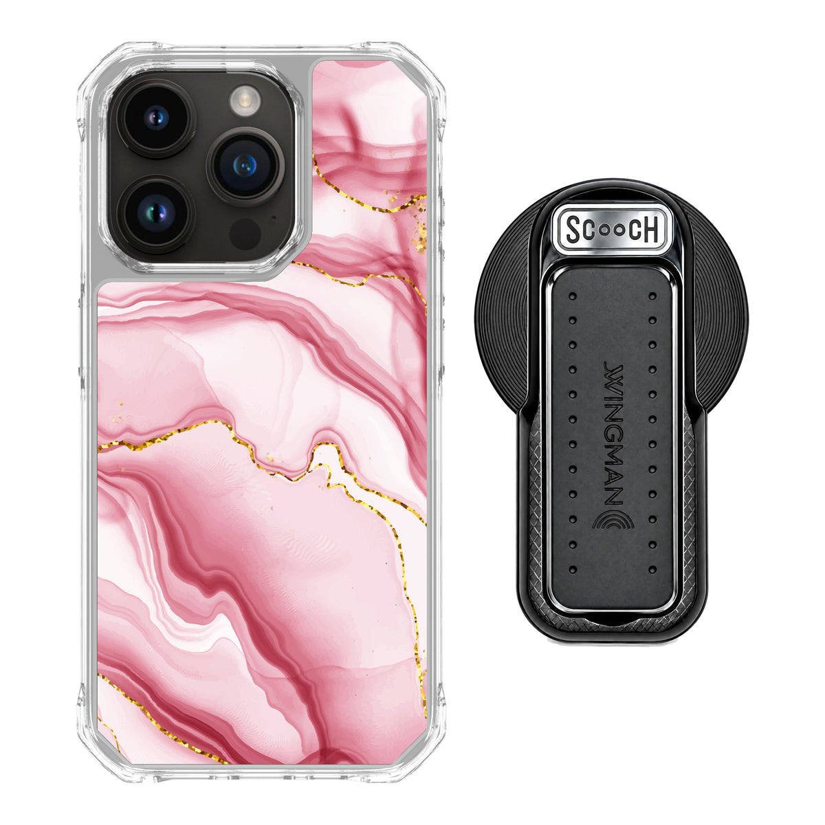 MagCase Blush Marble for iPhone 15 Pro with Black Wingback for MagSafe
