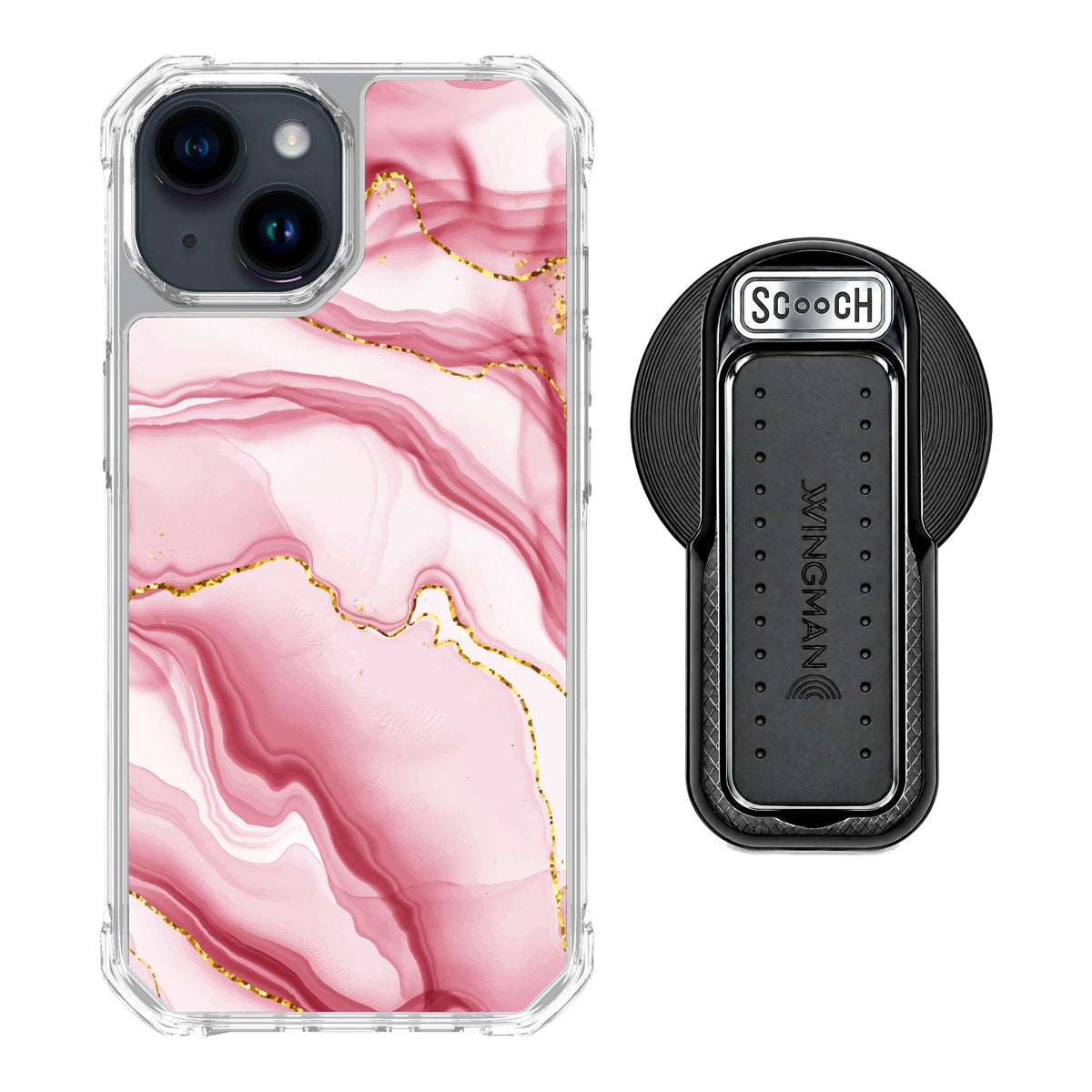 MagCase Blush Marble for iPhone 15 with Black Wingback for MagSafe