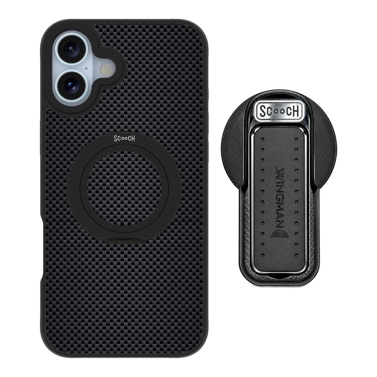 HaloCase Carbon Fiber for iPhone 16 Plus with Black Wingback for MagSafe