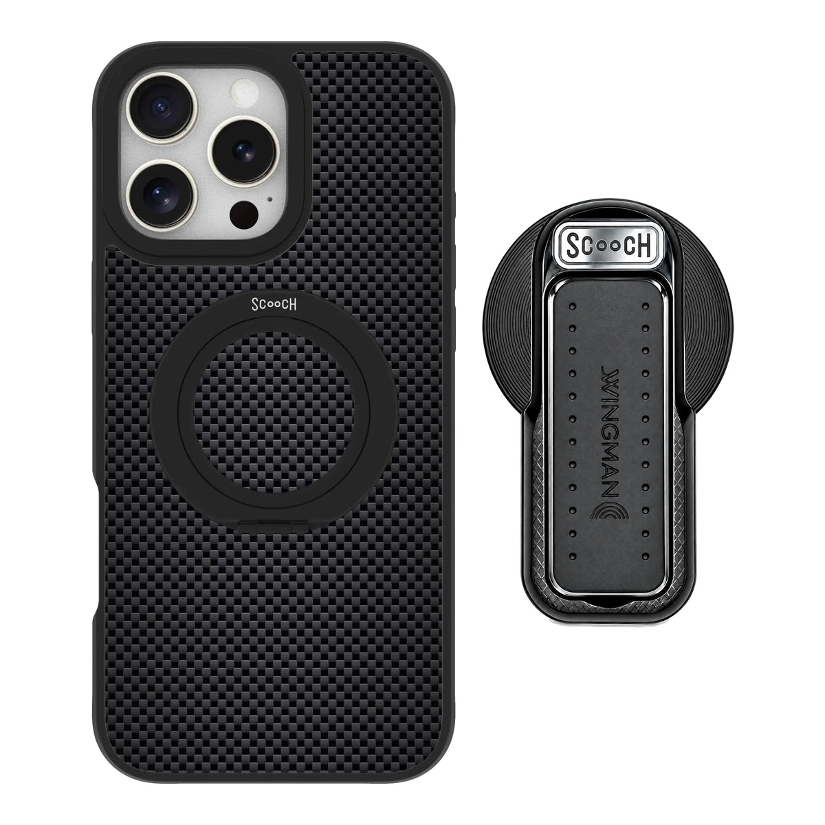 HaloCase Carbon Fiber for iPhone 16 Pro Max with Black Wingback for MagSafe