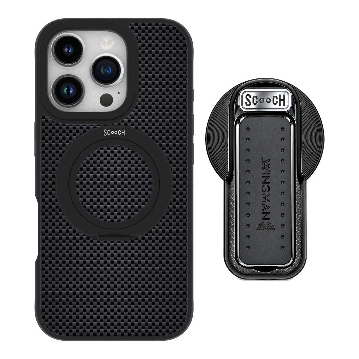 HaloCase Carbon Fiber for iPhone 16 Pro with Black Wingback for MagSafe