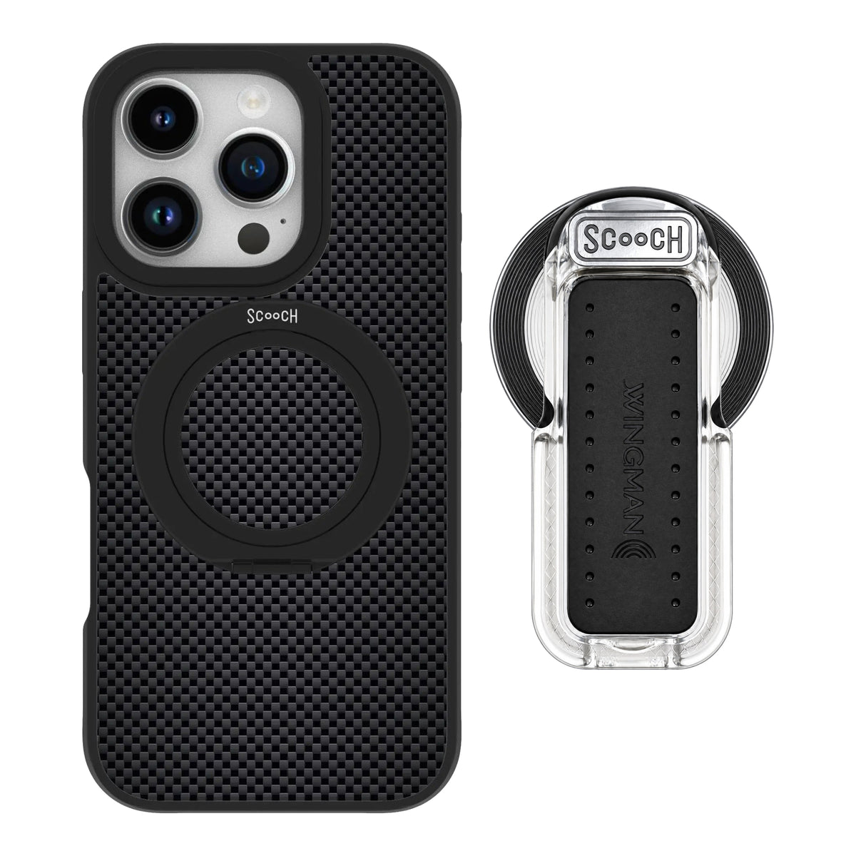 HaloCase Carbon Fiber for iPhone 16 Pro with Clear Wingback for MagSafe