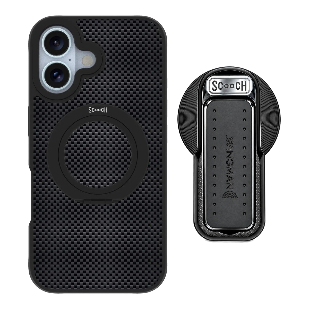 HaloCase Carbon Fiber for iPhone 16 with Black Wingback for MagSafe