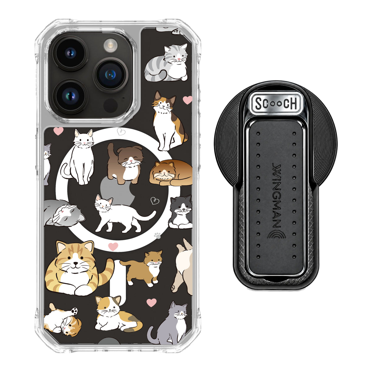 MagCase Cat Party for iPhone 15 Pro with Black Wingback for MagSafe