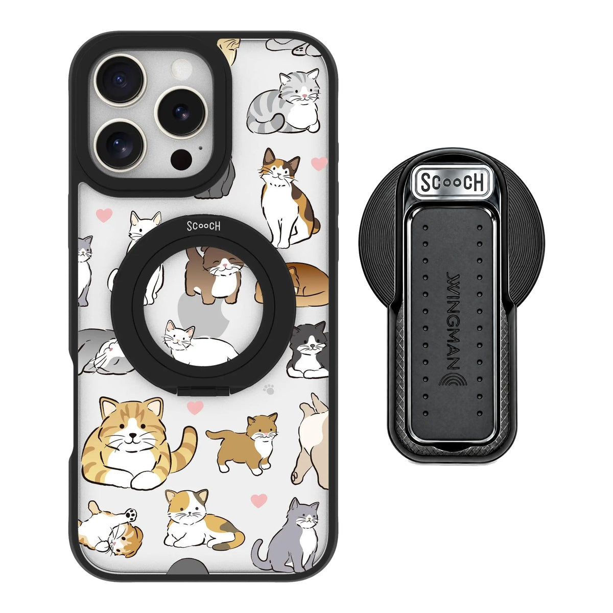 HaloCase Cat Party for iPhone 16 Pro Max with Black Wingback for MagSafe