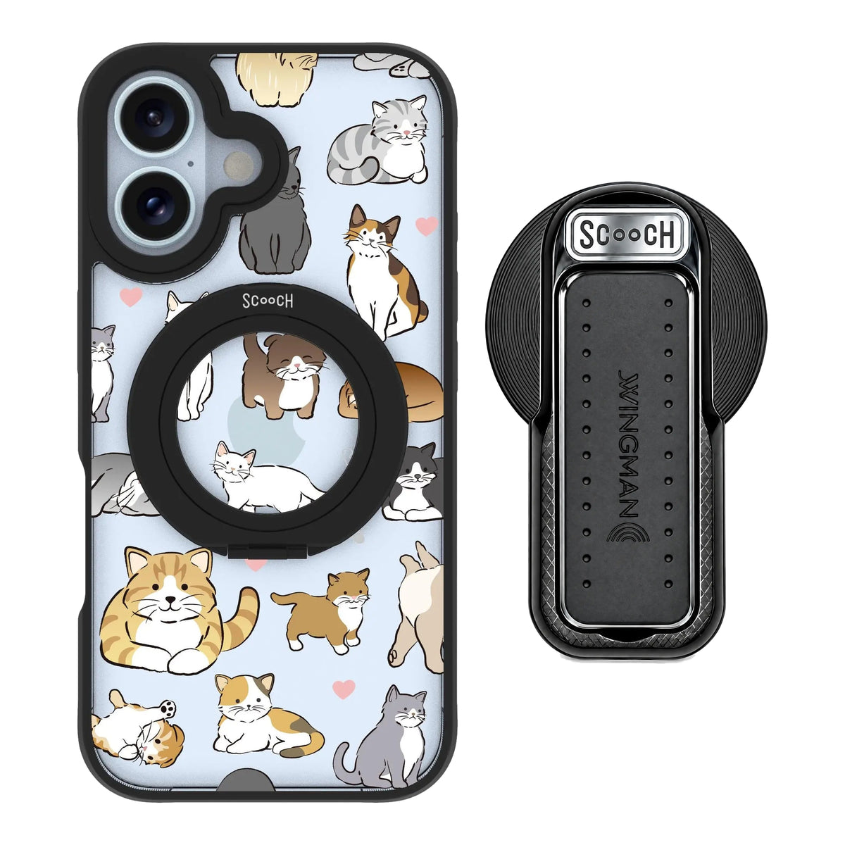 HaloCase Cat Party for iPhone 16 with Black Wingback for MagSafe