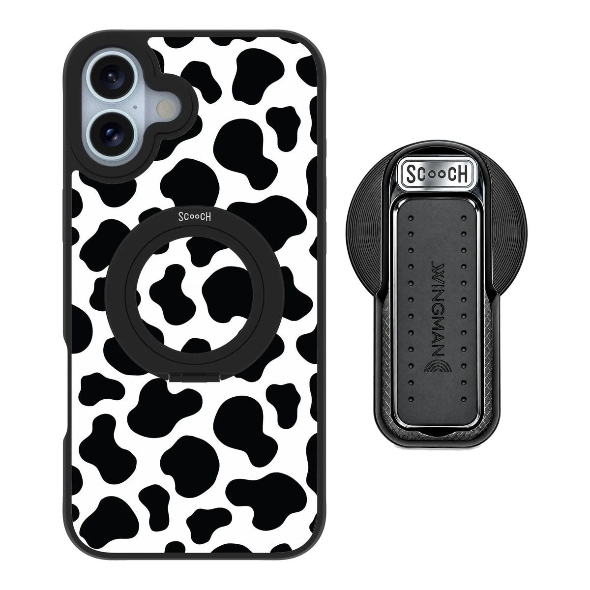 HaloCase Cow Print for iPhone 16 Plus with Black Wingback for MagSafe