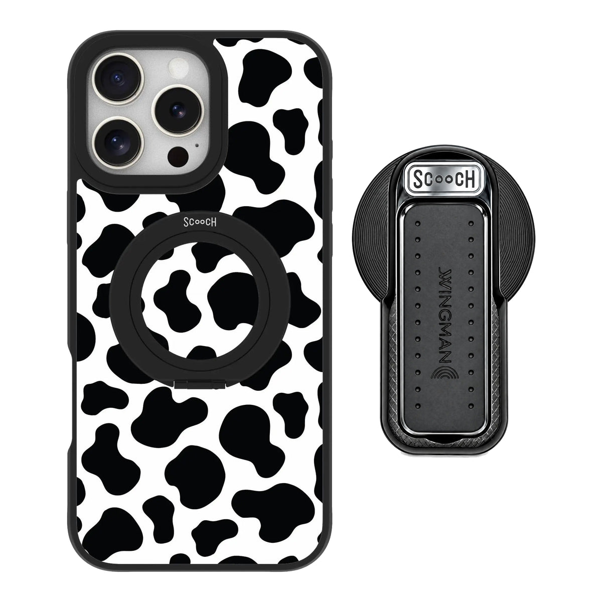 HaloCase Cow Print for iPhone 16 Pro Max with Black Wingback for MagSafe