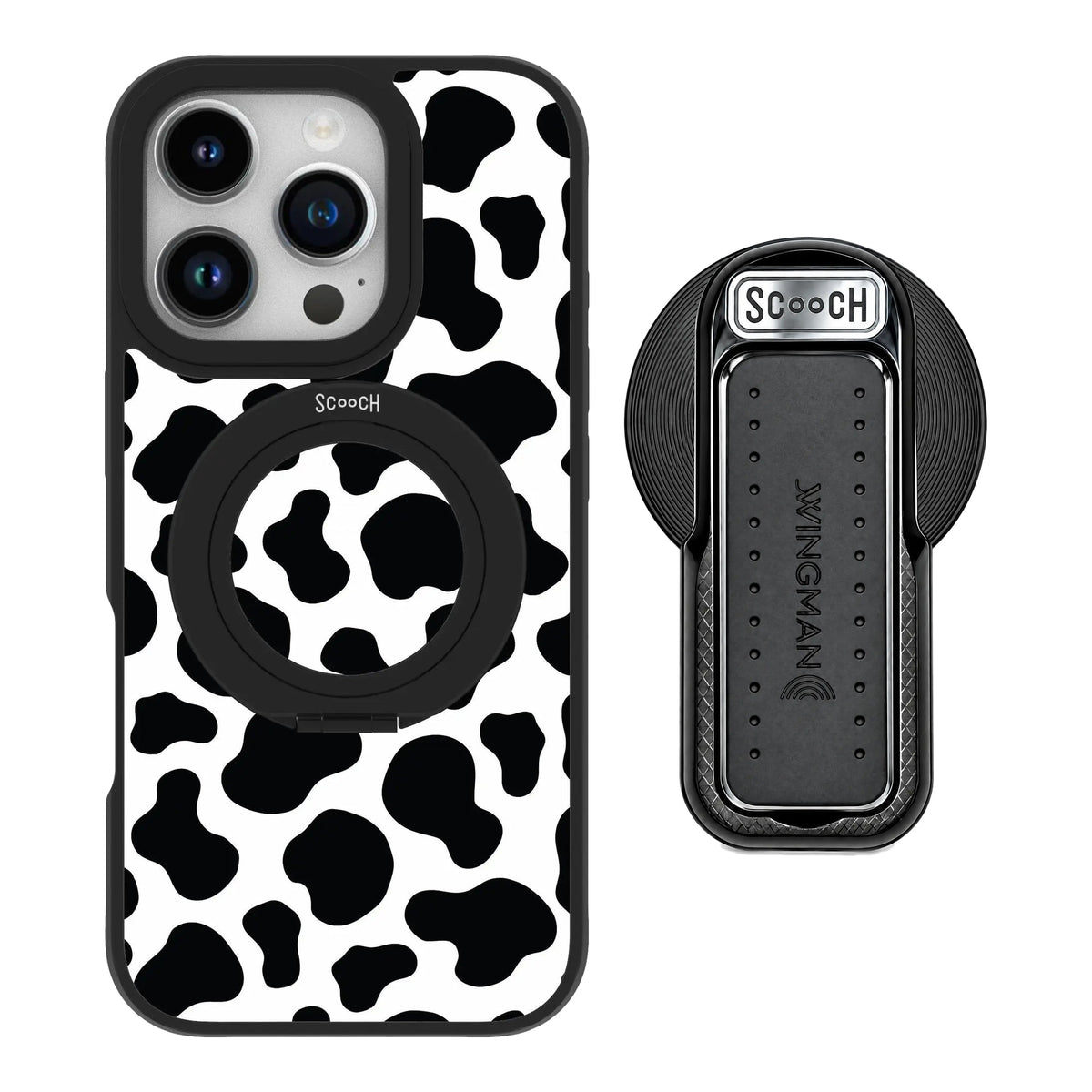 HaloCase Cow Print for iPhone 16 Pro with Black Wingback for MagSafe