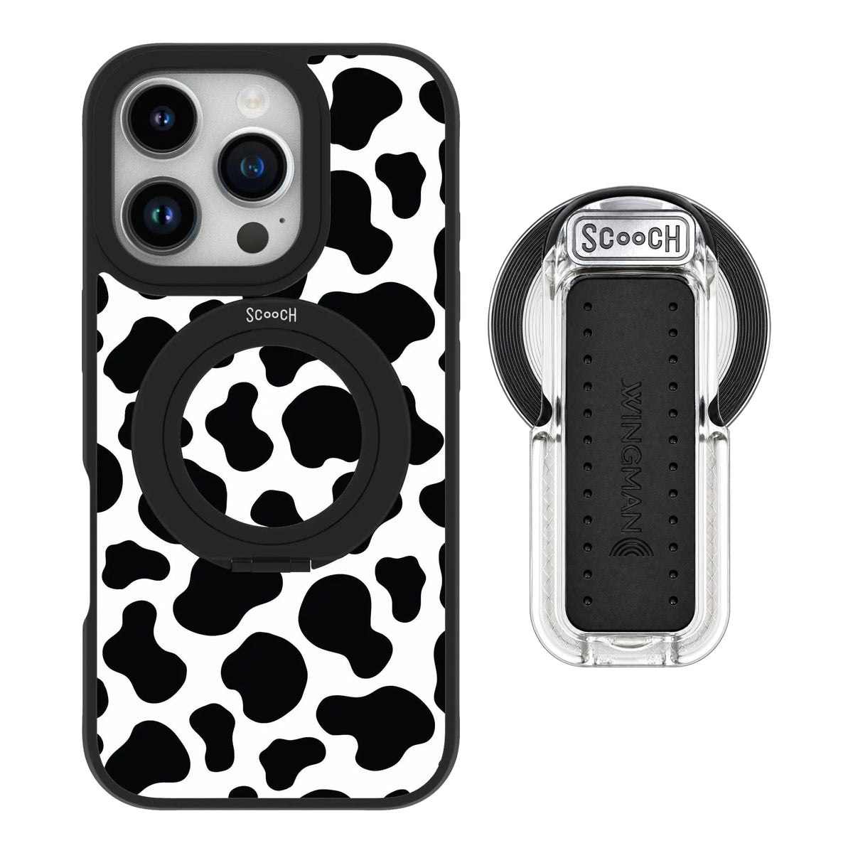 HaloCase Cow Print for iPhone 16 Pro with Clear Wingback for MagSafe