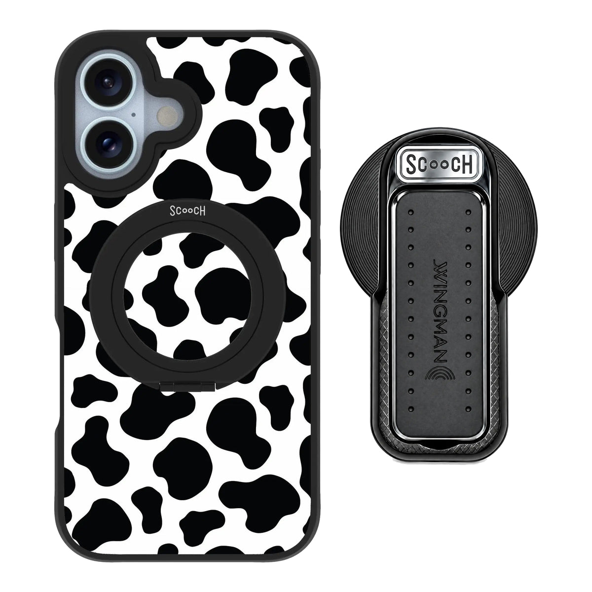 HaloCase Cow Print for iPhone 16 with Black Wingback for MagSafe