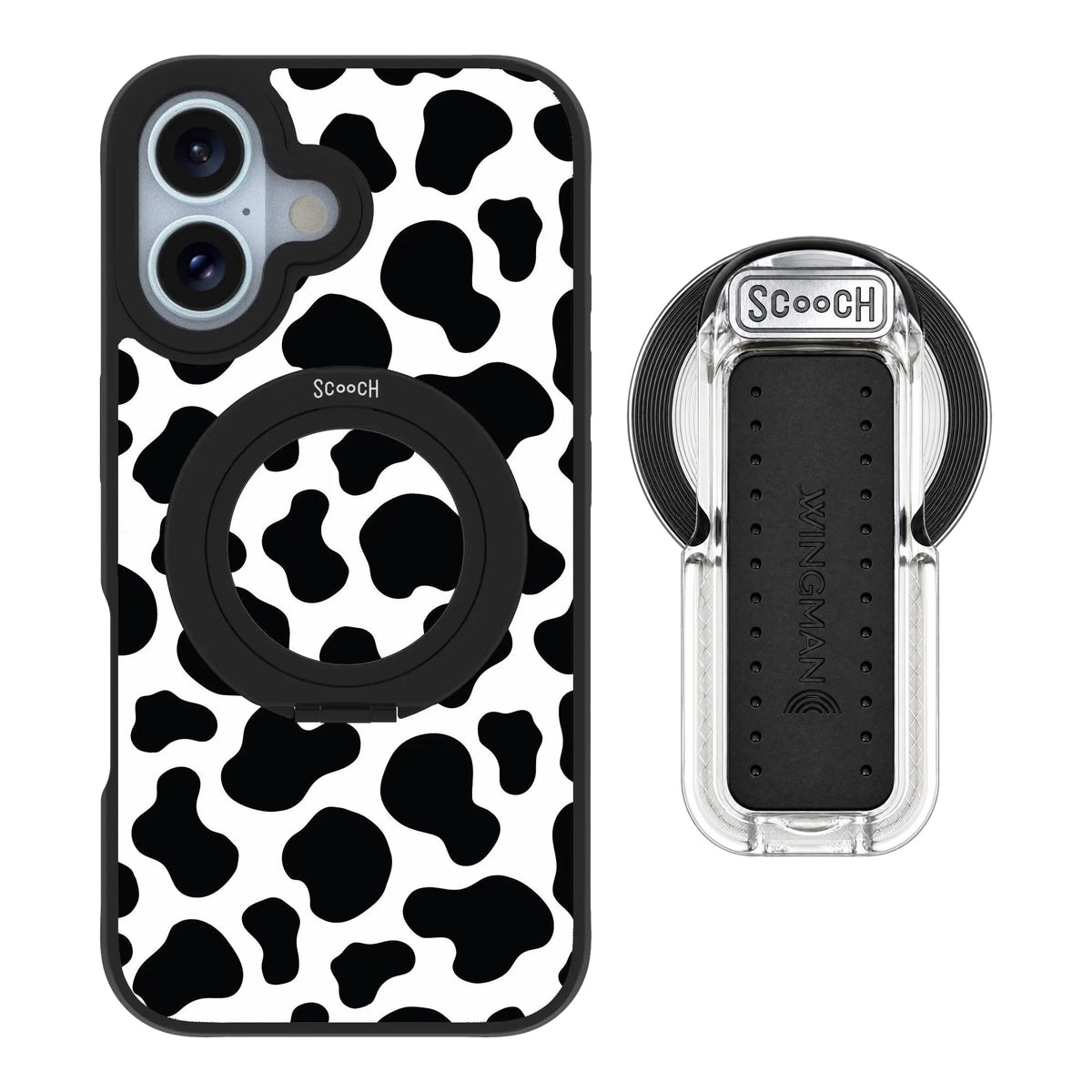 HaloCase Cow Print for iPhone 16 with Clear Wingback for MagSafe
