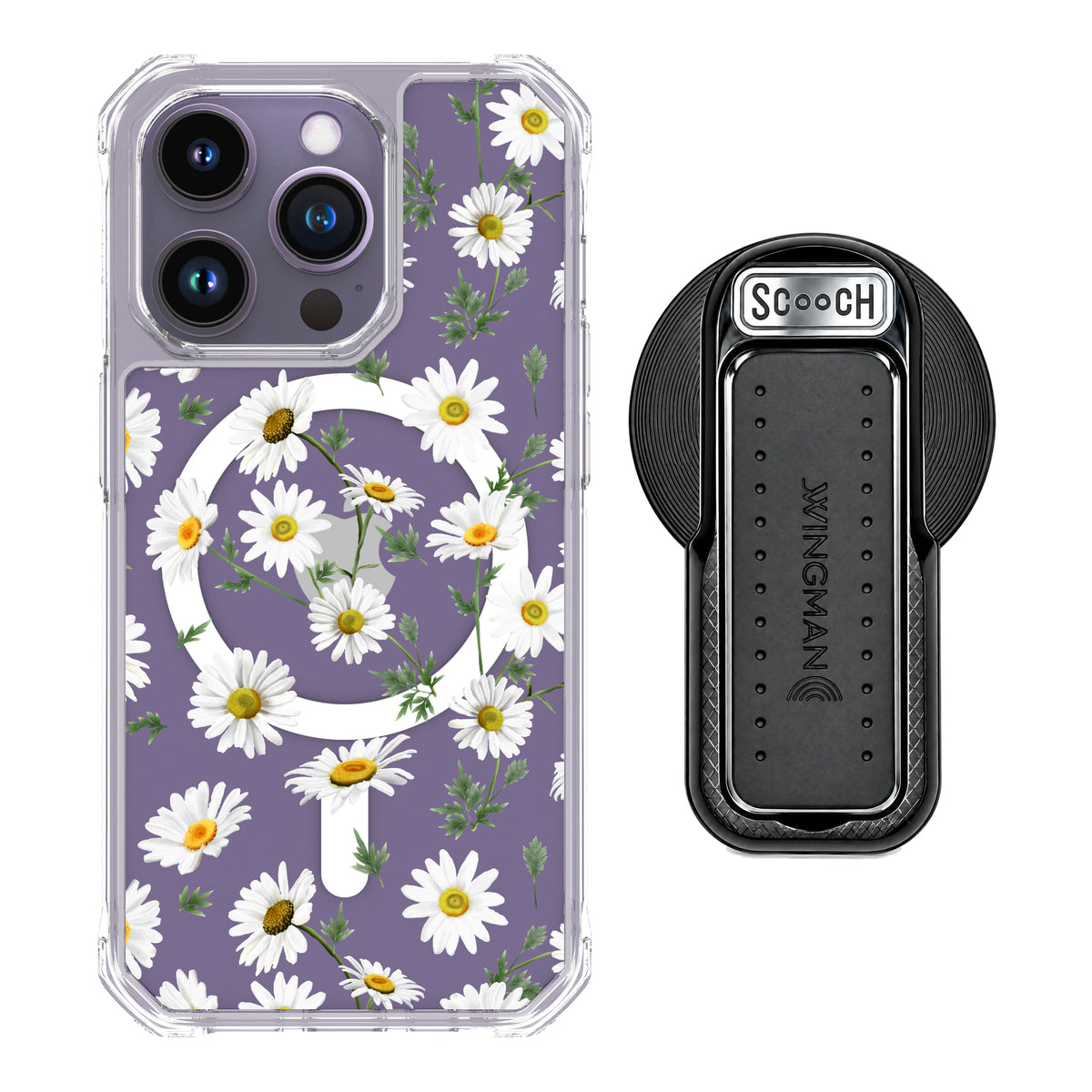 MagCase Daisies for iPhone 14 Pro with Black Wingback for MagSafe