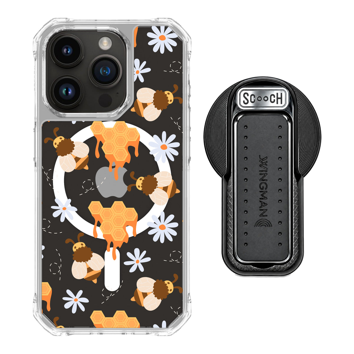 MagCase Honey Bees for iPhone 15 Pro with Black Wingback for MagSafe