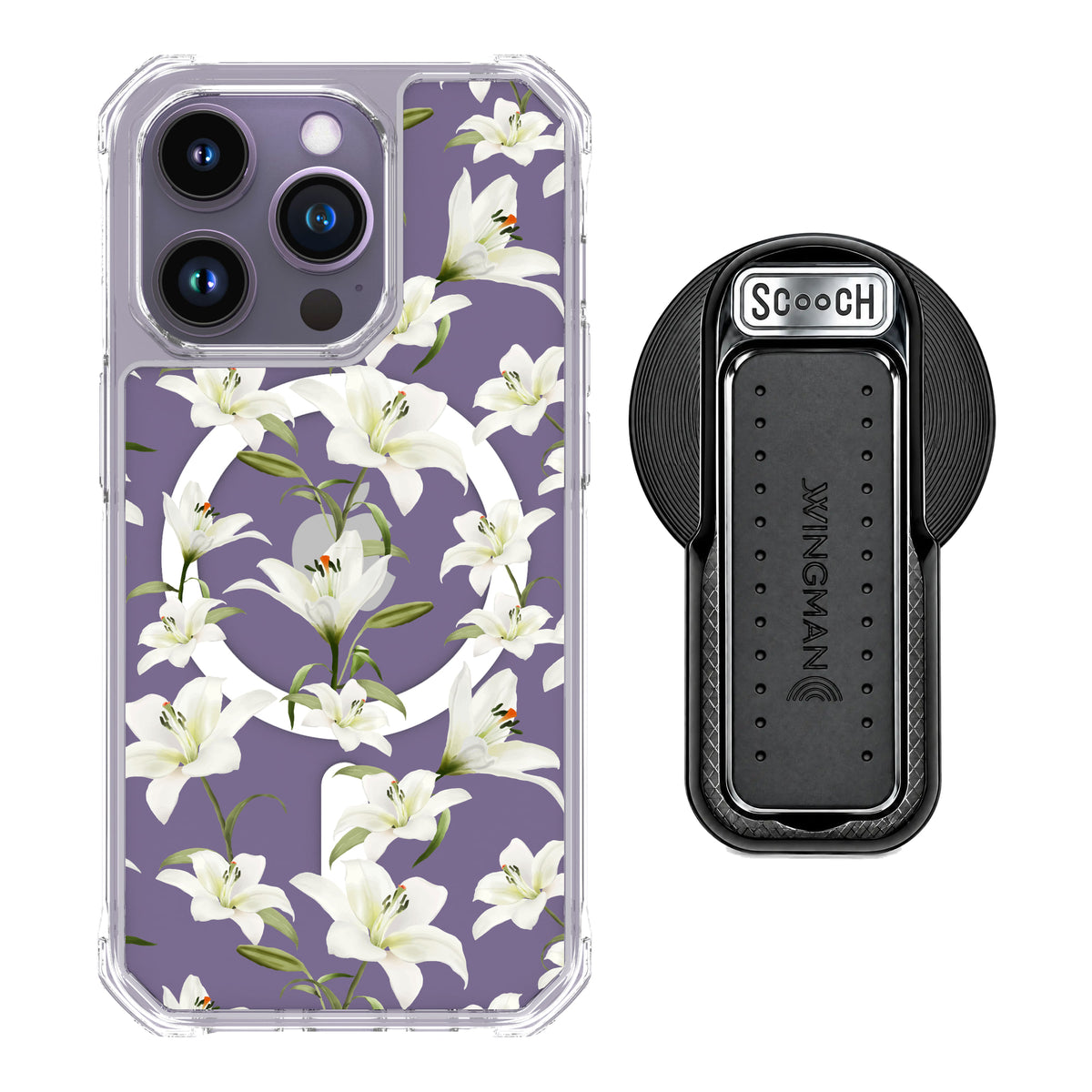 MagCase Lilies for iPhone 14 Pro with Black Wingback for MagSafe