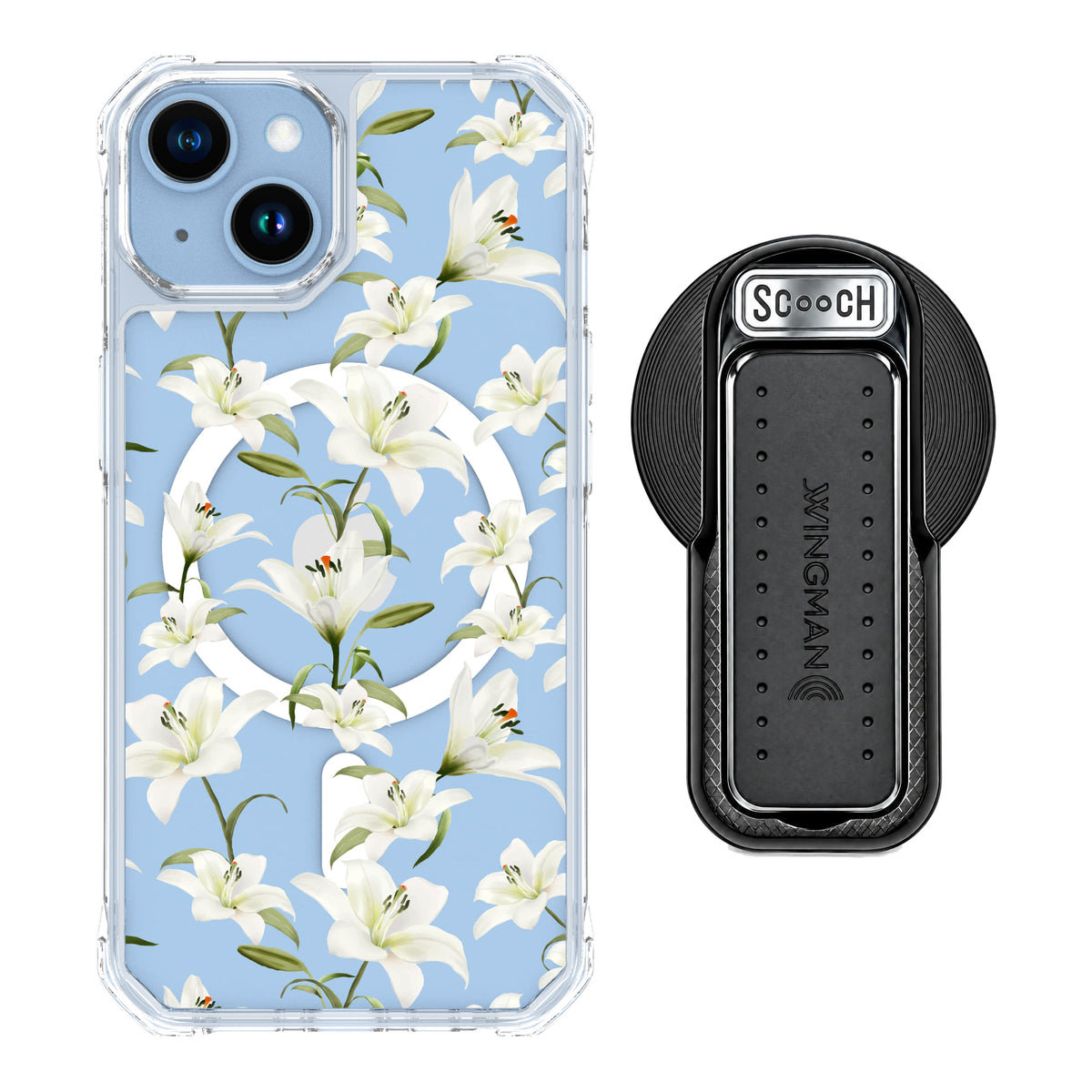 MagCase Lilies for iPhone 14 with Black Wingback for MagSafe