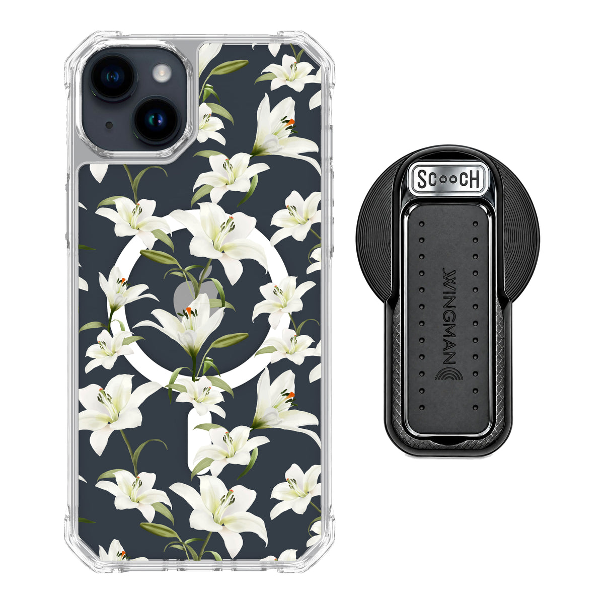 MagCase Lilies for iPhone 15 Plus with Black Wingback for MagSafe
