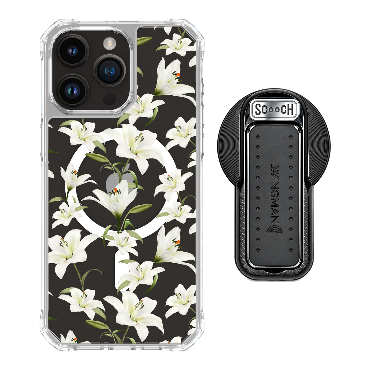 MagCase Lilies for iPhone 15 Pro Max with Black Wingback for MagSafe
