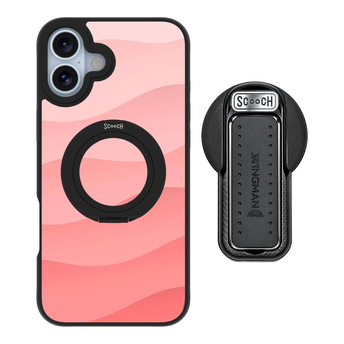 HaloCase Pink Waves for iPhone 16 Plus with Black Wingback for MagSafe