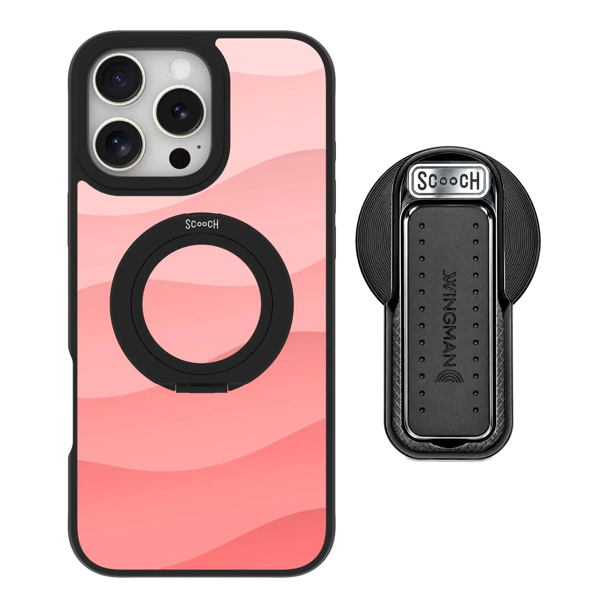 HaloCase Pink Waves for iPhone 16 Pro Max with Black Wingback for MagSafe