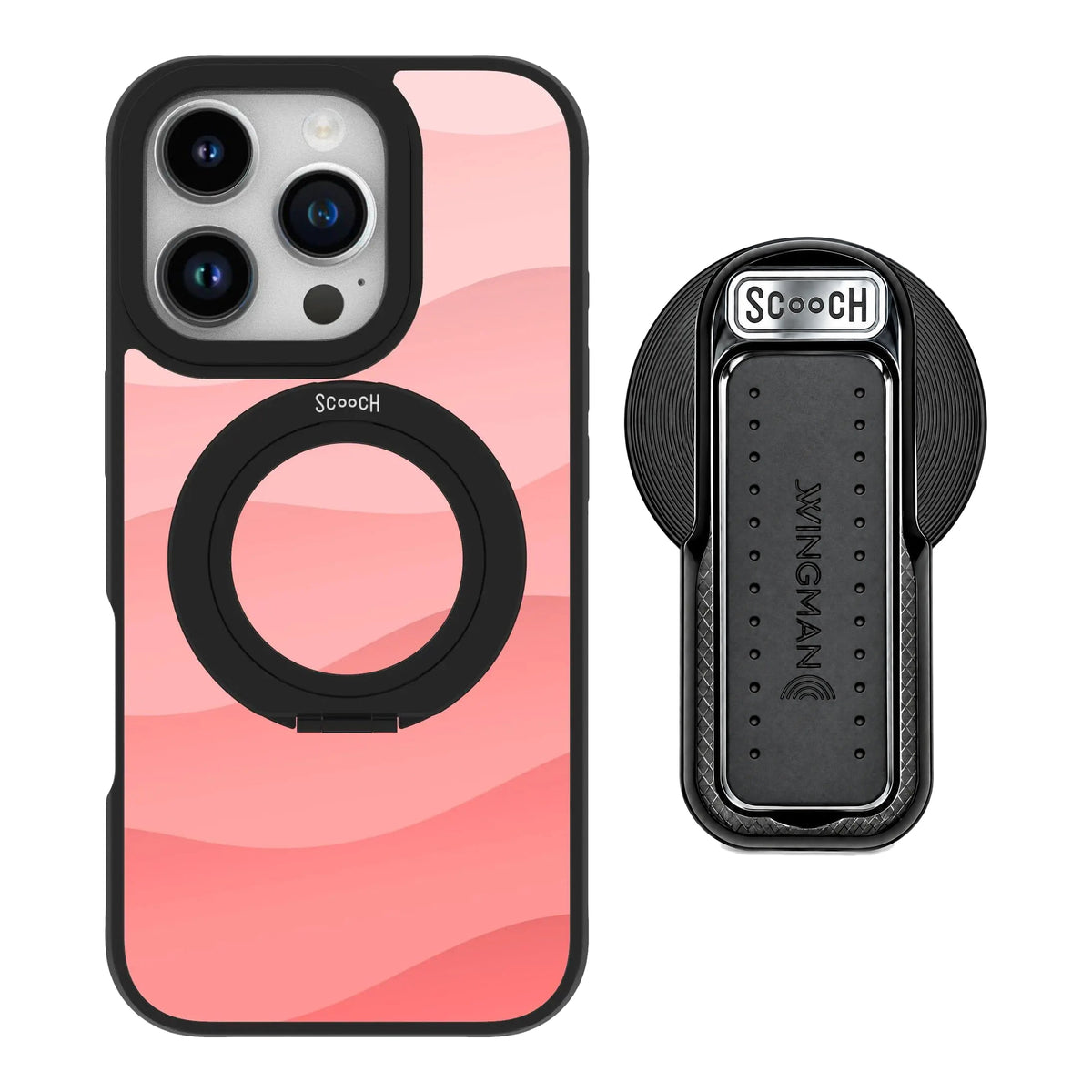 HaloCase Pink Waves for iPhone 16 Pro with Black Wingback for MagSafe
