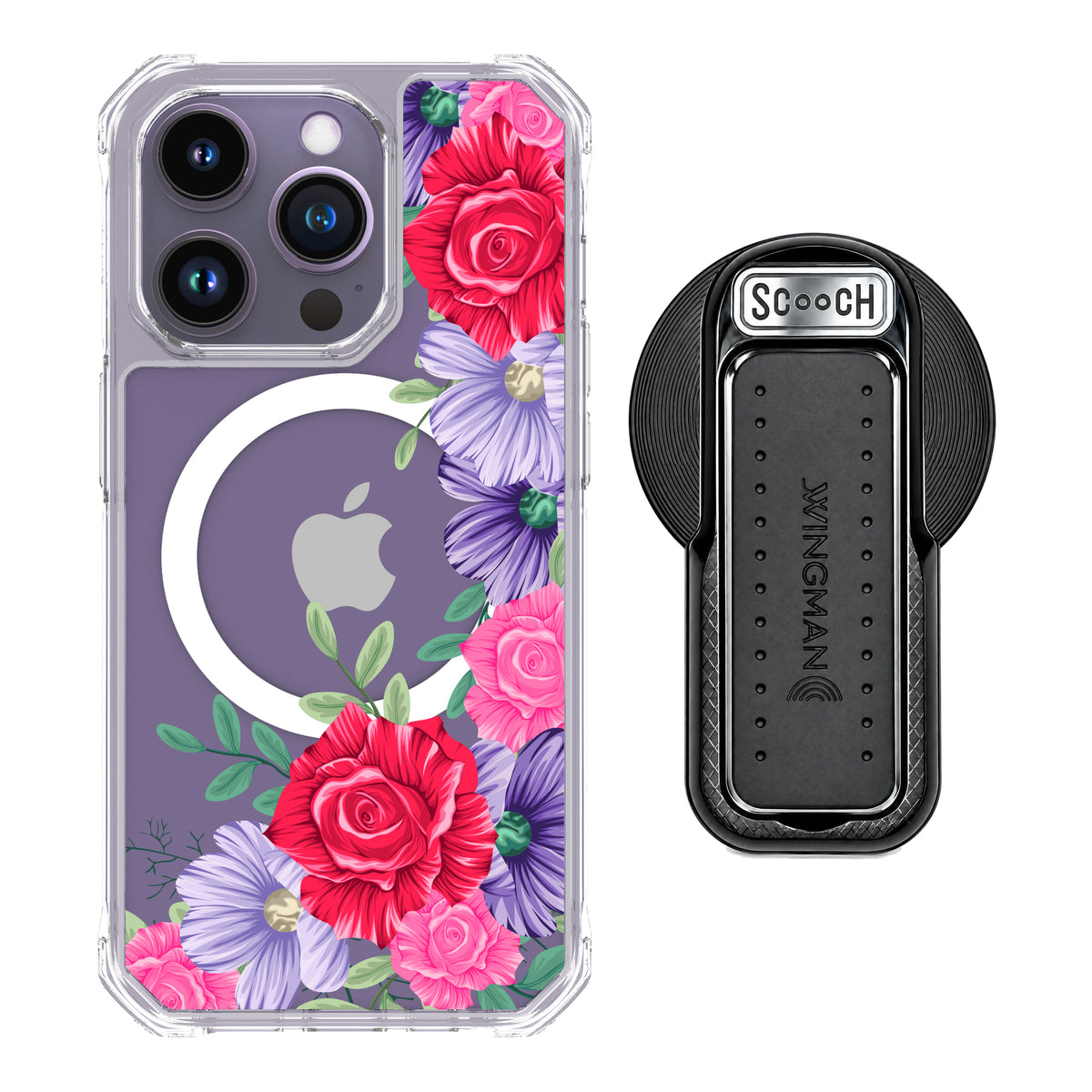 MagCase Spring Blossom for iPhone 14 Pro with Black Wingback for MagSafe