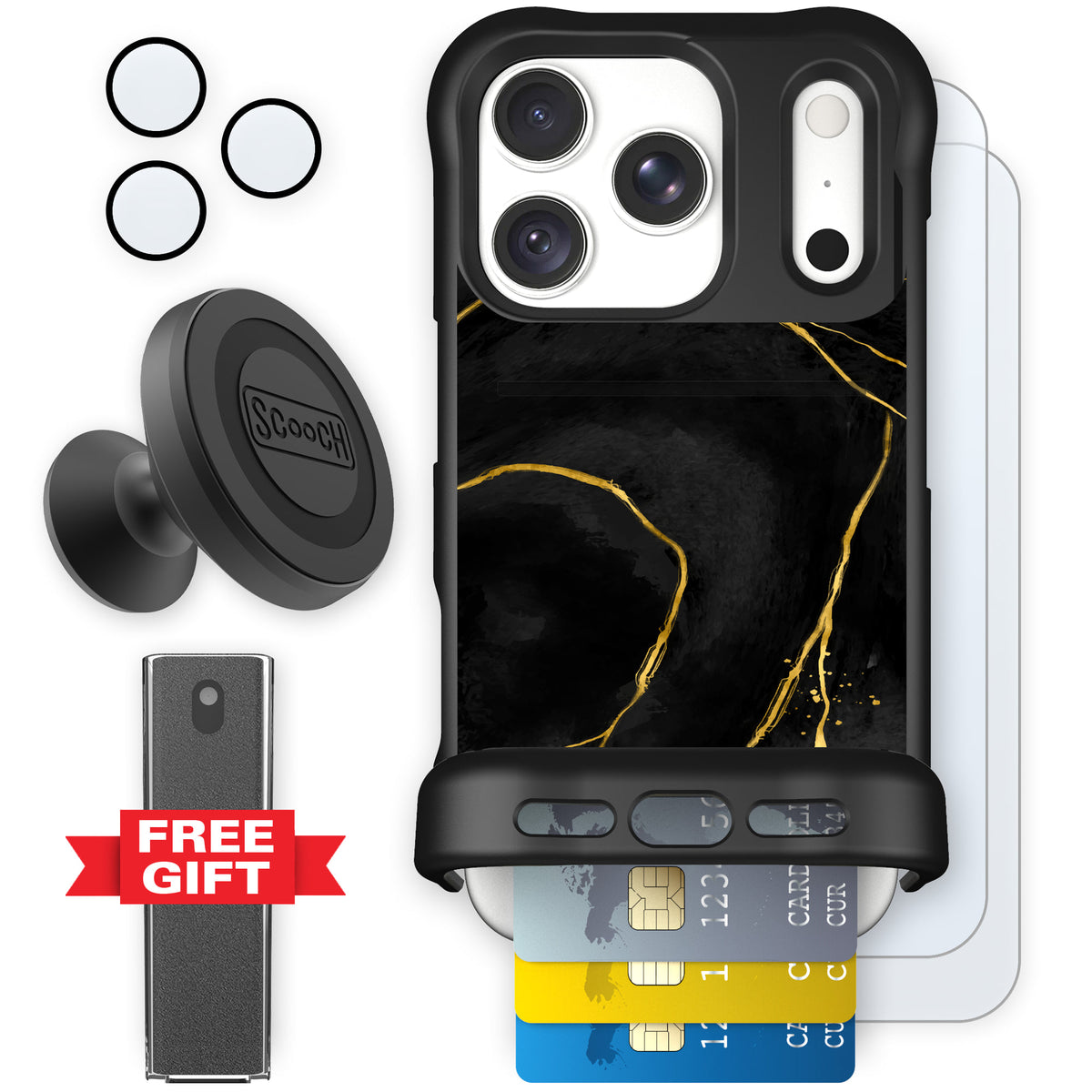 Wingmate Black Marble for iPhone 18 Pro — Defender Bundle