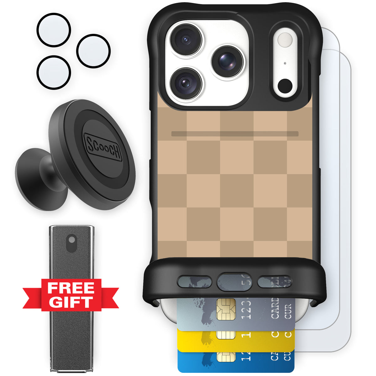 Wingmate Checkered Beige for iPhone 18 Pro — Defender Bundle