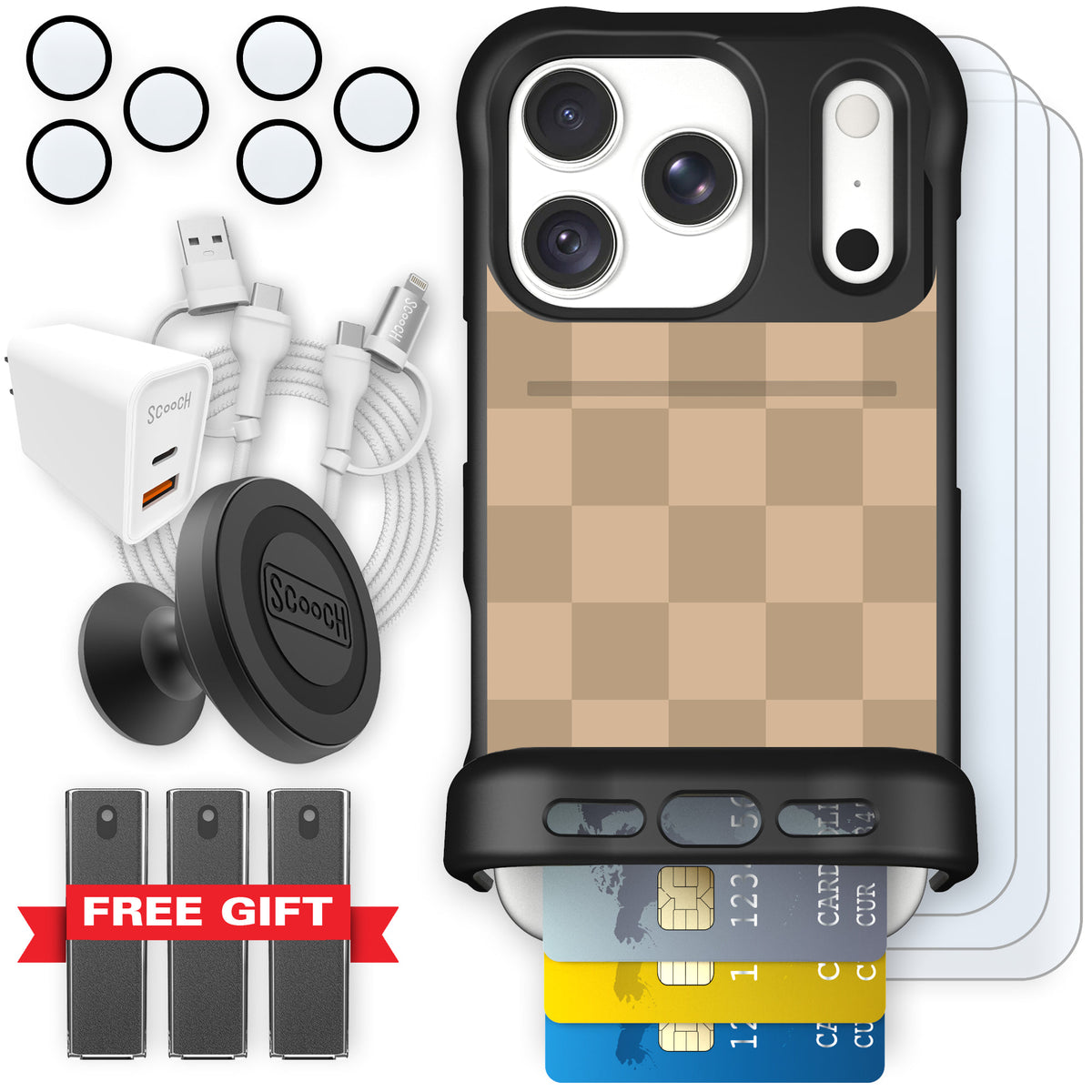 Wingmate Checkered Beige for iPhone 18 Pro — Ultimate Bundle
