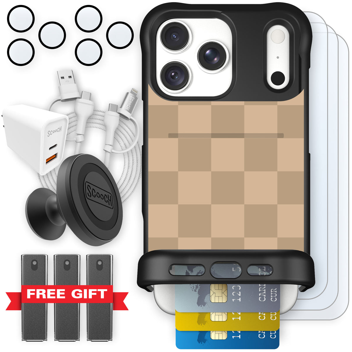 Wingmate Checkered Beige for iPhone 18 Pro Max — Ultimate Bundle